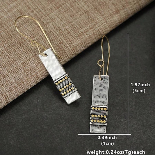 Hammered Rectangular Drop Earrings
