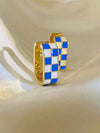 Gold Plated Brass Checkerboard Hoop Earrings