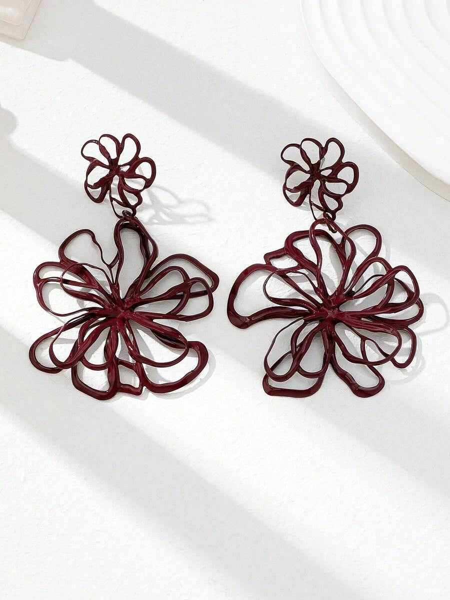 Burgundy Floral Enamel Earrings
