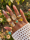13pcs Fashion Luxury Vintage Sun Gemstone Open Ring Set, Designer Ins Style Metallic Glossy Wrinkled Finger Rings, Suitable For Party, Vacation, Gift For Friends And Family, Daily Wear