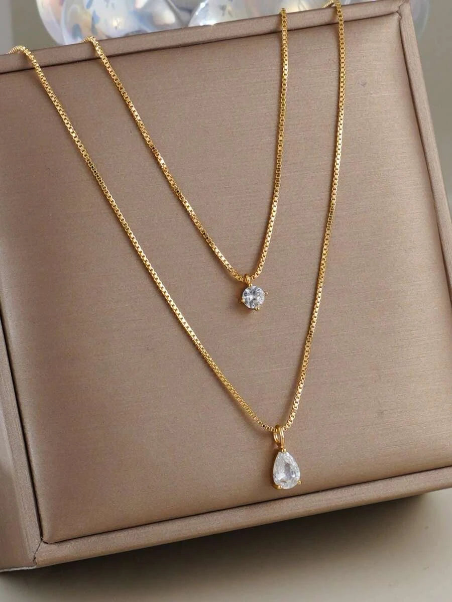 Minimalist Water Drop Double Layer Pendant Necklace