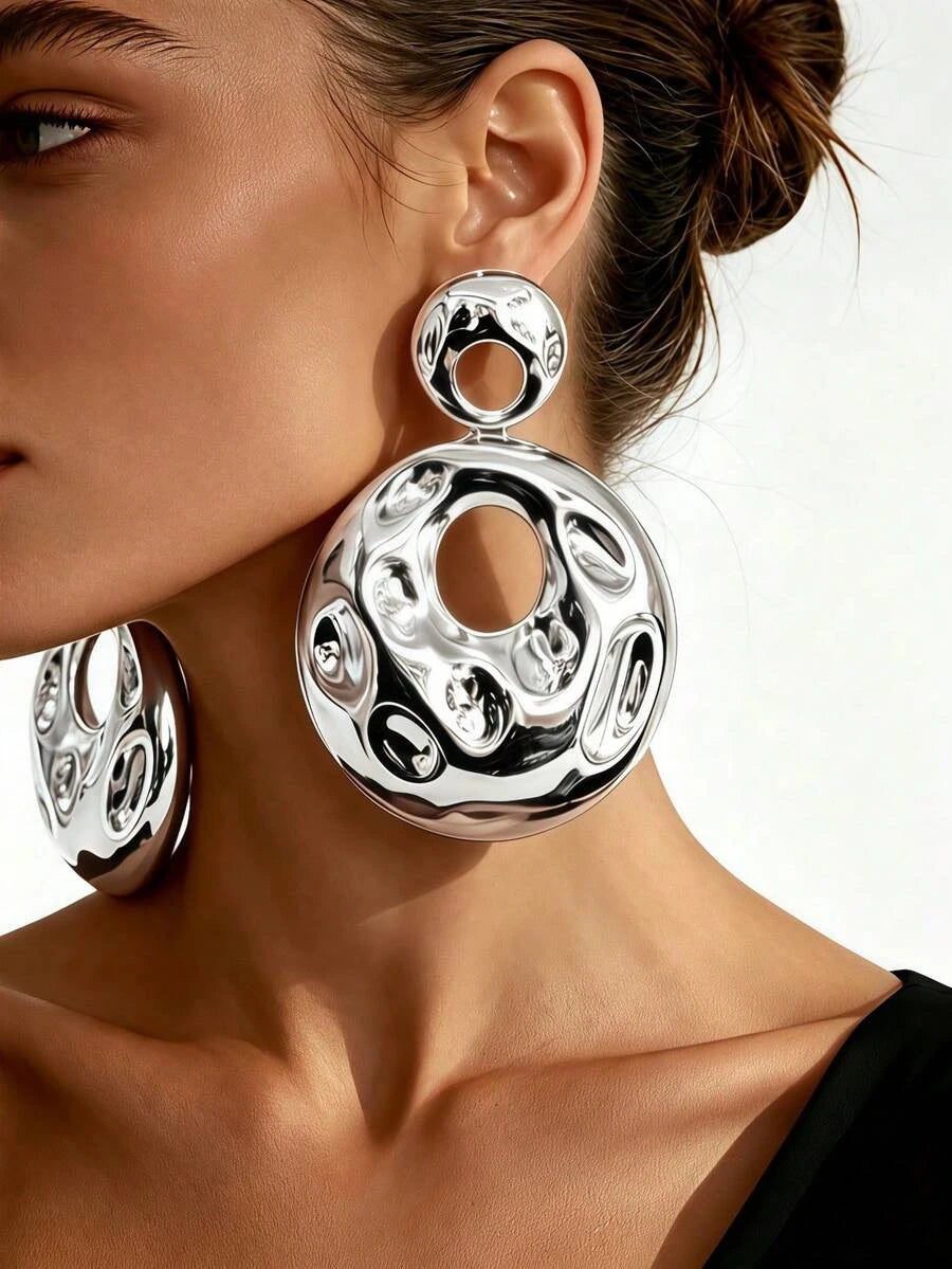 Gold-Plated Metal Drum Dangle Earrings