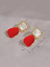Burgundy Retro Square Earrings