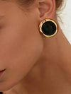 Retro Gold-Plated Black Round Earrings