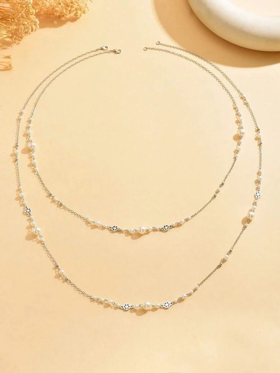 Faux Pearl Layered Necklace Set