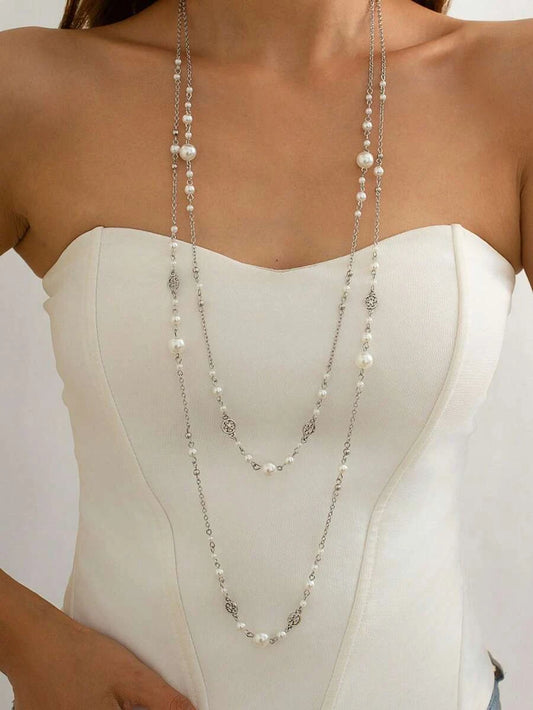 Faux Pearl Layered Necklace Set