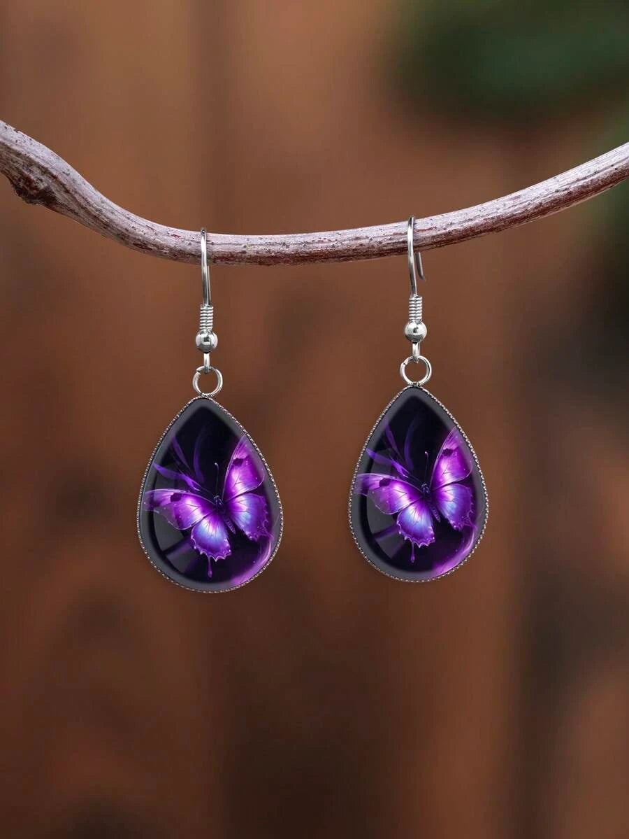 Vintage Minimalist Purple Butterfly Earrings
