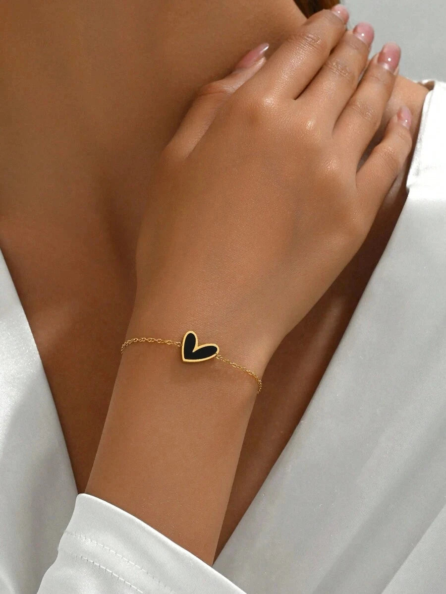 Gold Plated Stainless Steel Asymmetrical Heart Bracelet
