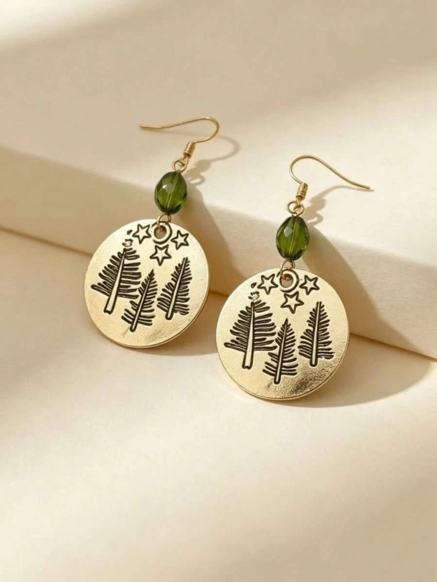 Vintage Bohemian Green Crystal Pendant Earrings
