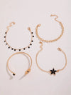 Minimalist Alloy Flower Tassel Bracelet Set