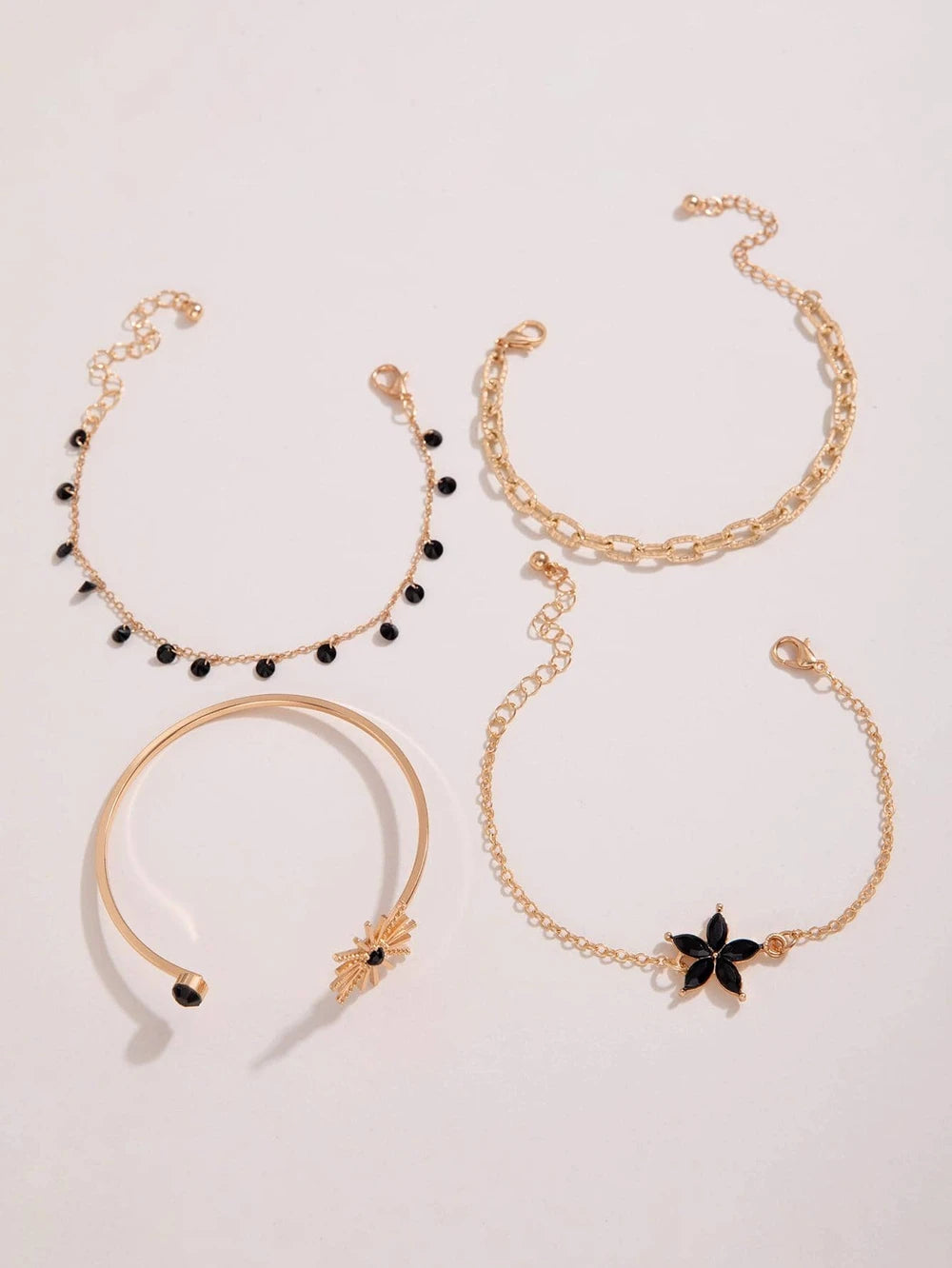 Minimalist Alloy Flower Tassel Bracelet Set