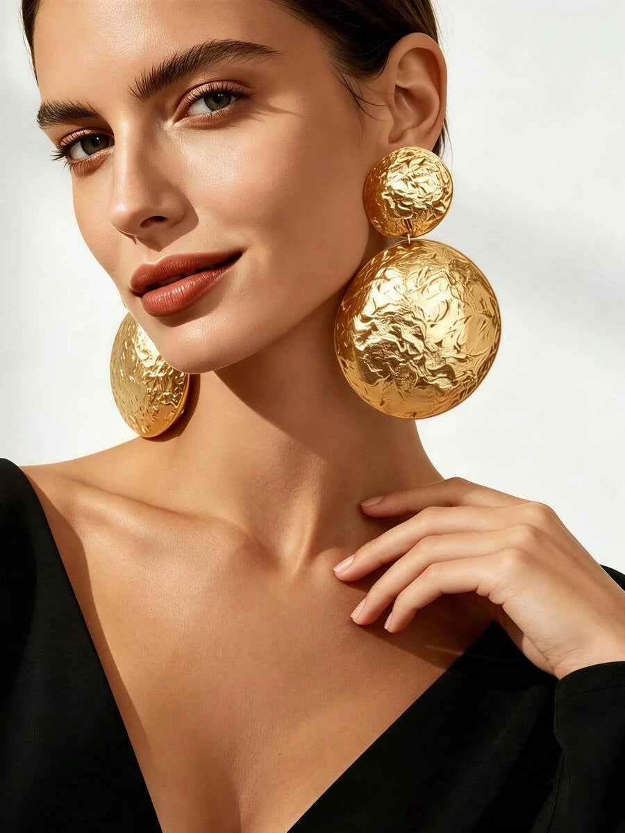 Gold-Plated Metal Drum Dangle Earrings