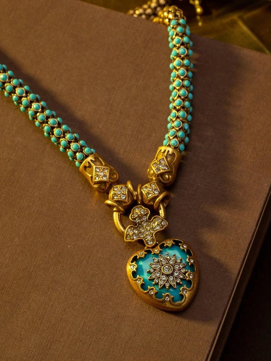 Heart Rhinestone Blue Jewelry Set