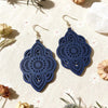 Wooden Lace Pattern Carved Pendant Earrings
