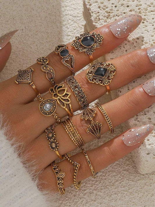 15pcs Vintage Gold-Tone Rhinestone Flower