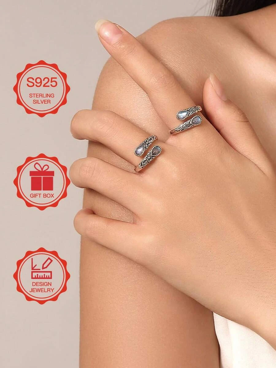 Sterling Silver Moonstone Adjustable Ring