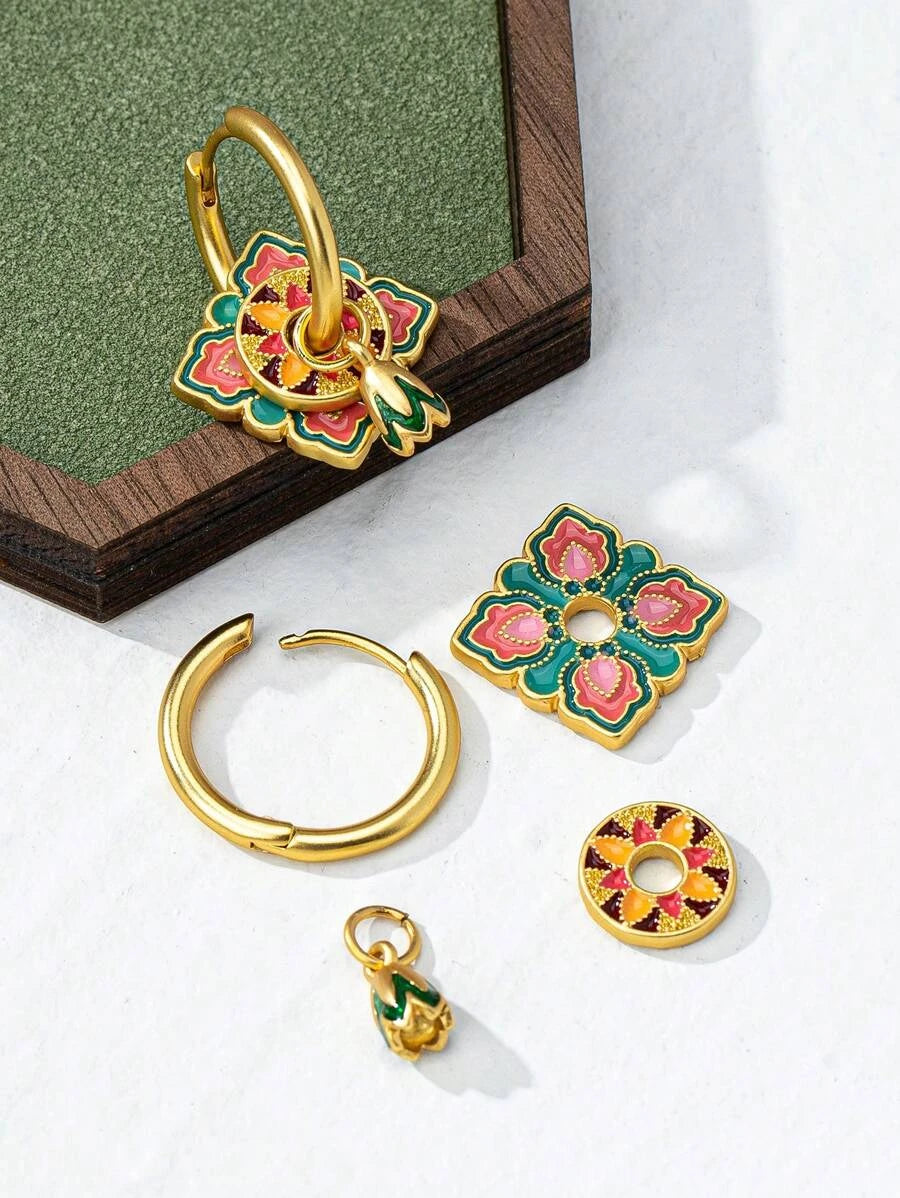 Geometric Enamel Hoop Earrings