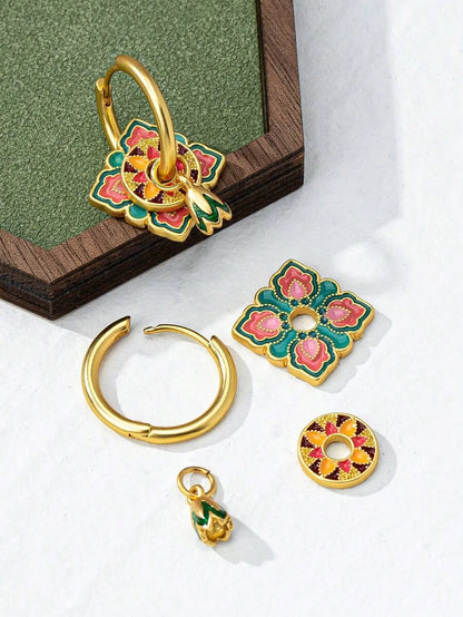 Geometric Enamel Hoop Earrings