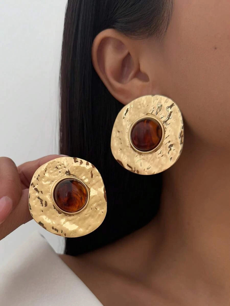 Vintage French Asymmetrical Geometric Gemstone Stud Earrings