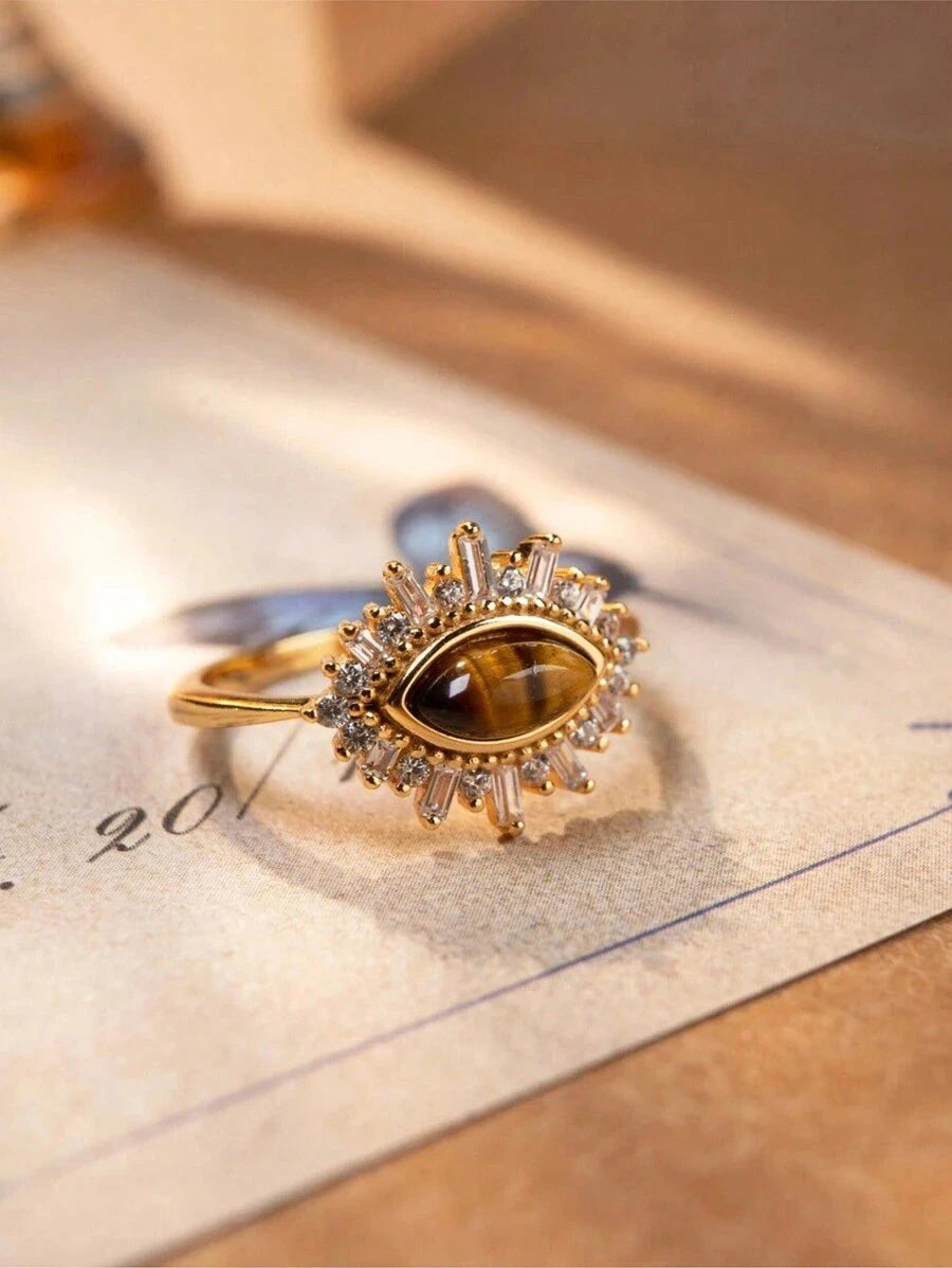 Vintage Crocodile Eye Sterling Silver Ring