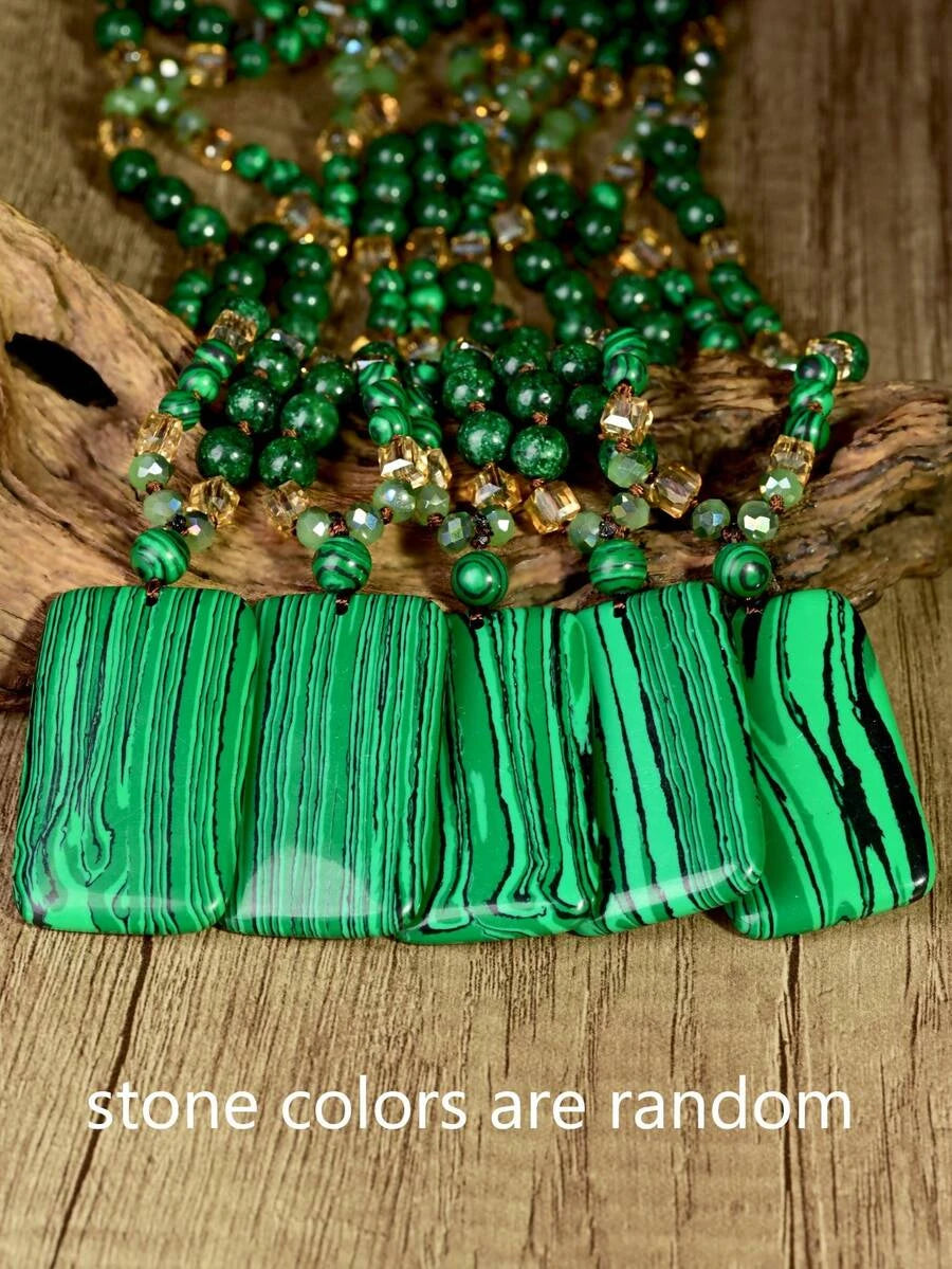 Vintage Malachite Pendant Necklace