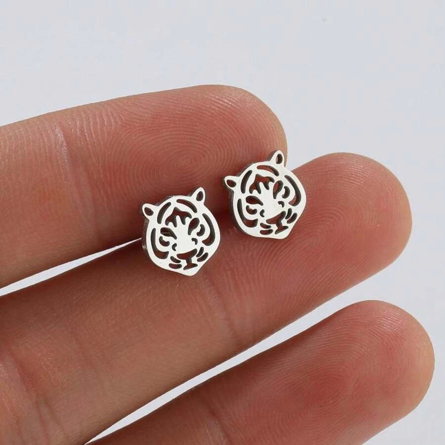 Stainless Steel Tiger Head Stud Earrings