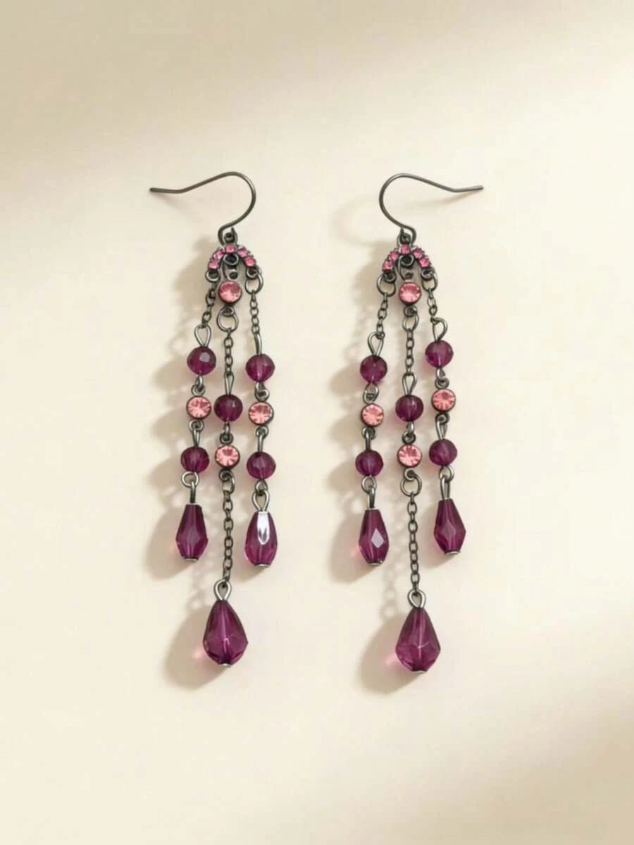 Retro Crystal Tassel Pendant Earrings