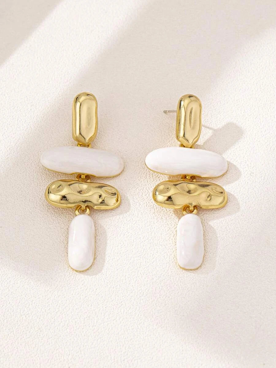 Exaggerated Asymmetric Geometric Enamel Dangle Earrings