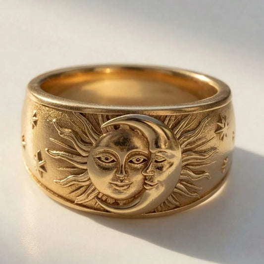Vintage Court Style Gold Plated Engraved Sun Ring