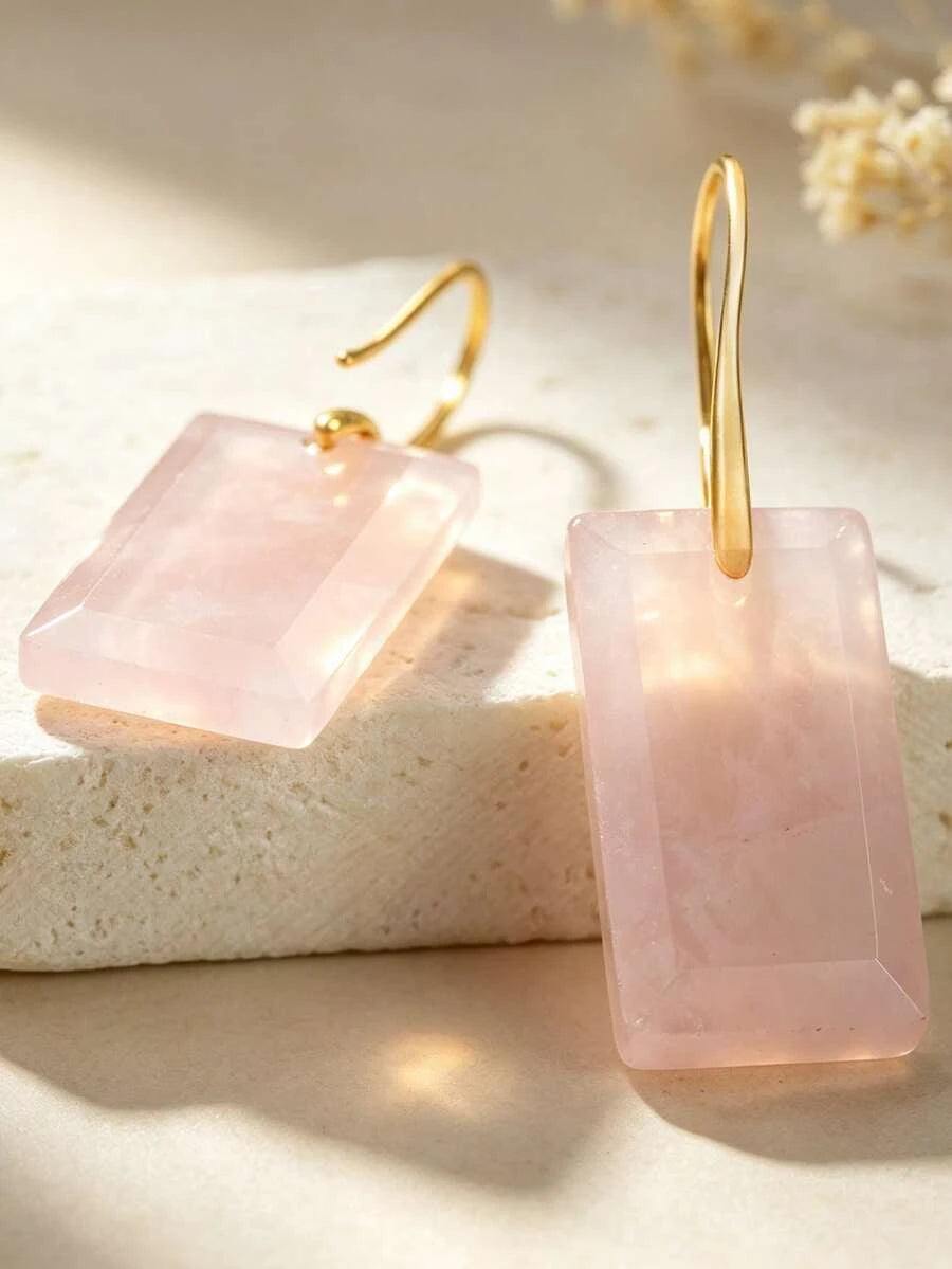 Natural Amethyst Square Pendant Earrings