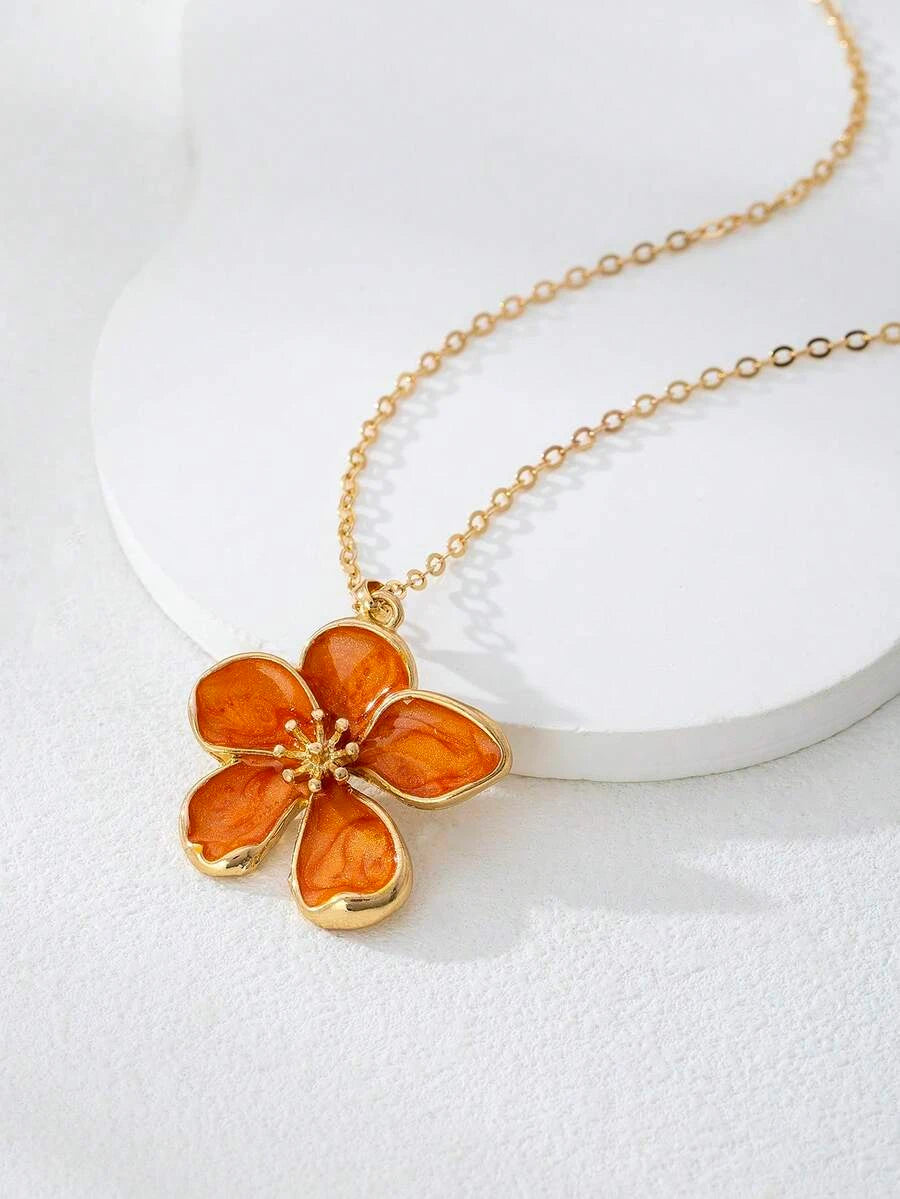 Enameled Flower Pendant Necklace