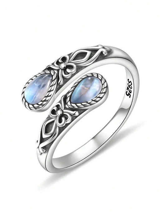 Sterling Silver Moonstone Adjustable Ring
