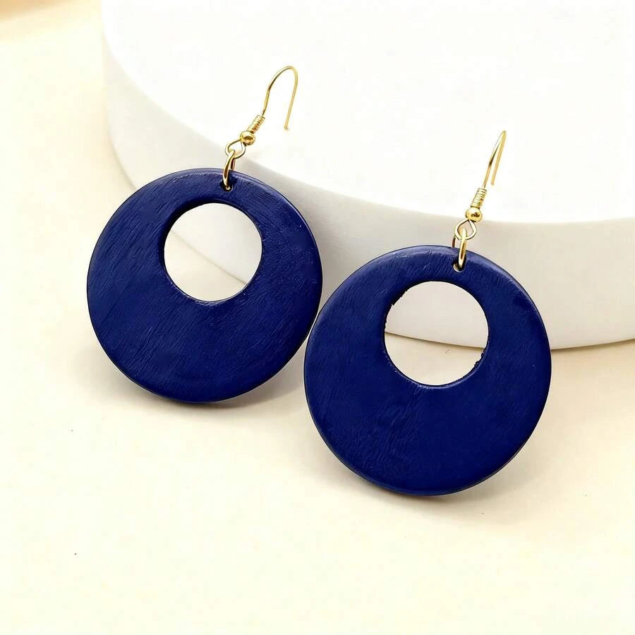 Vintage Wooden Round Hollow Out Earrings