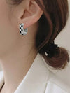 Gold Plated Brass Checkerboard Hoop Earrings
