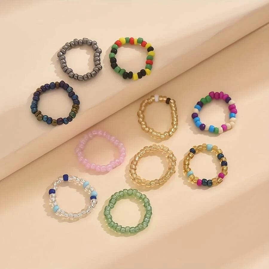 Bohemian Mixed Color Seed Bead Rings