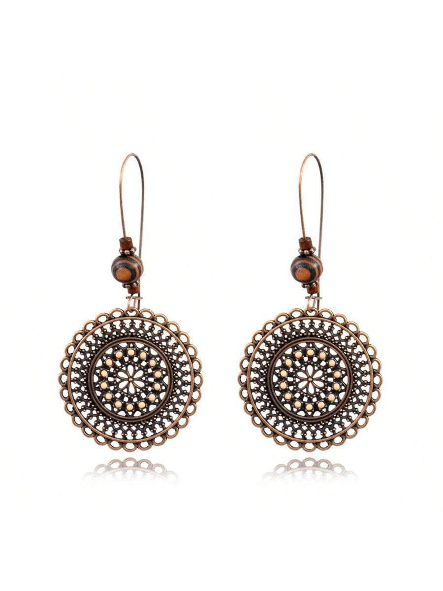 Vintage Carved Flower Dangle Earrings