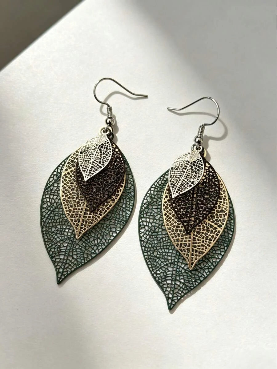 Bohemian Gold Hollow Leaf Earrings