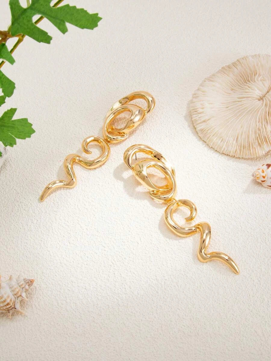 Retro Gold Abstract Spiral Earrings