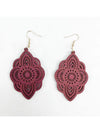 Wooden Lace Pattern Carved Pendant Earrings