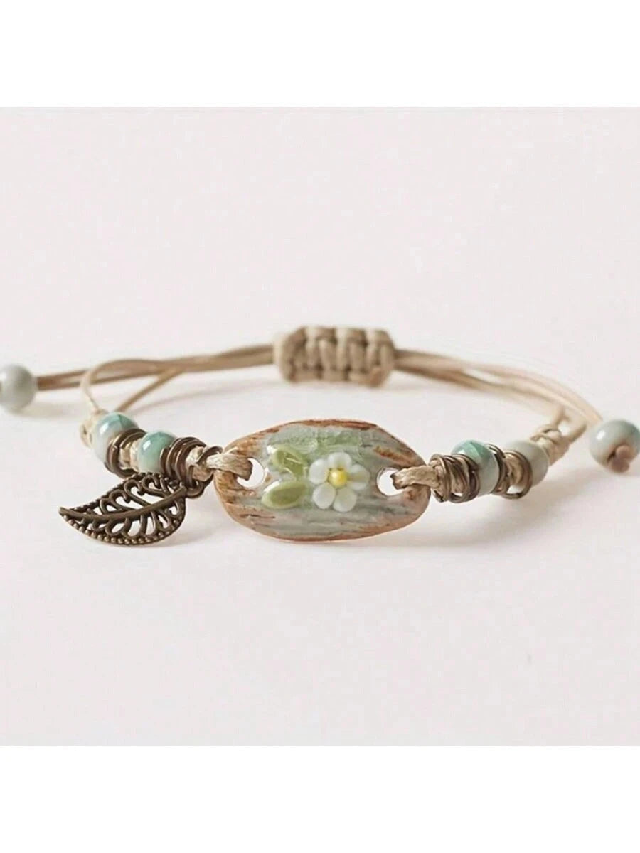 Delicate Ceramic Floral Bracelet Set
