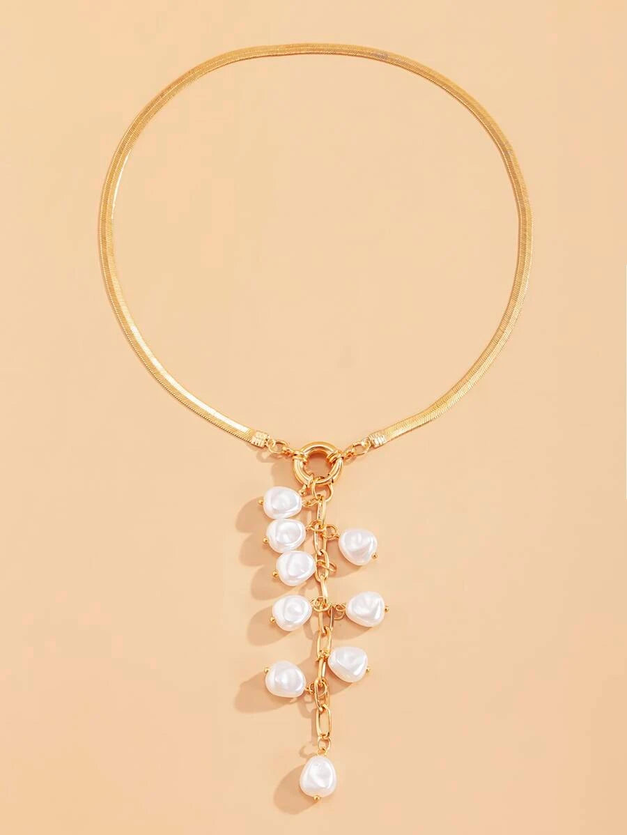 Faux Pearl Tassel Lariat Necklace