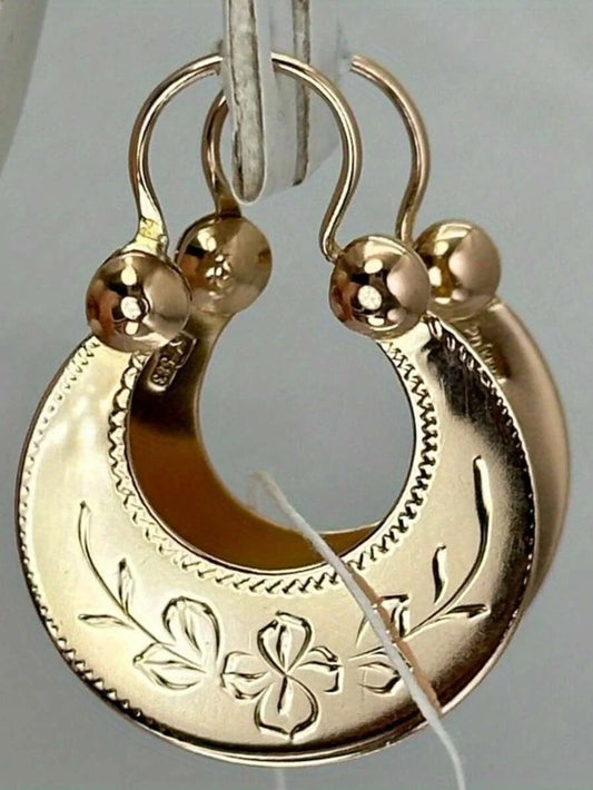 Classic Vintage Gold Carved Round Earrings