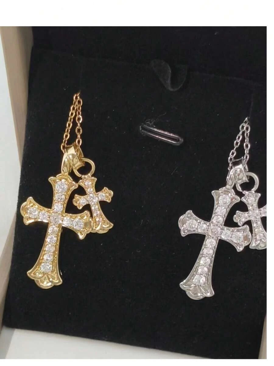 Gold Waterproof Stainless Steel Double Cross Necklace