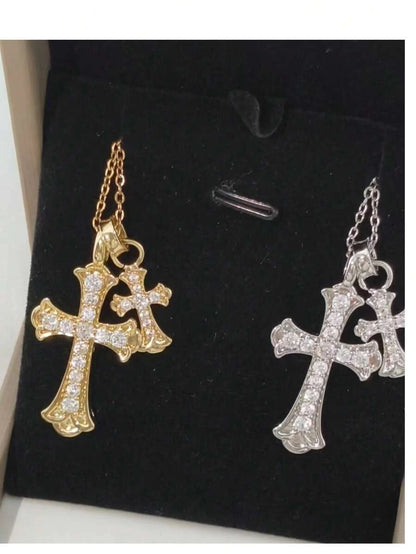 Gold Waterproof Stainless Steel Double Cross Necklace