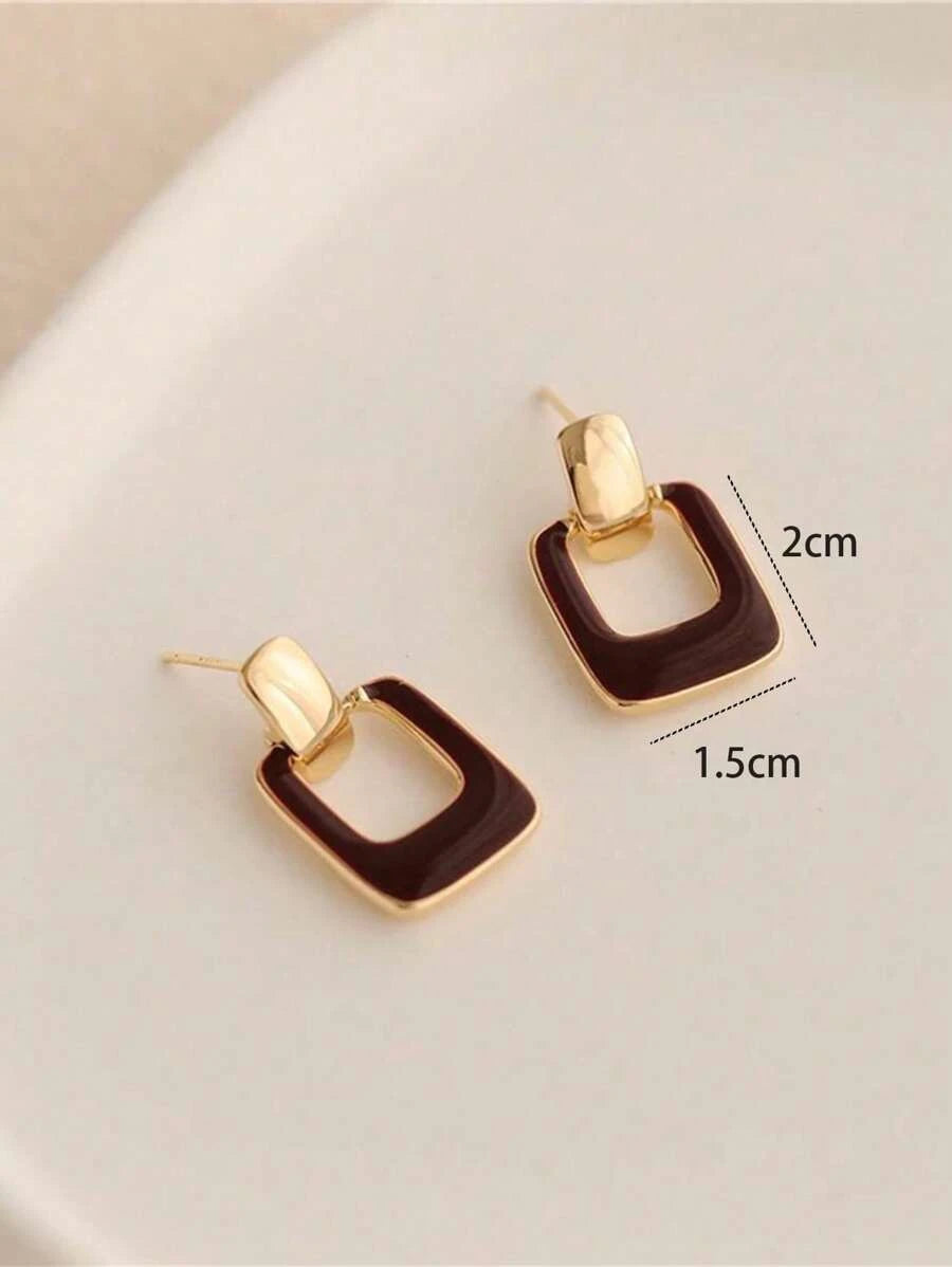 Burgundy Square Drop Earrings