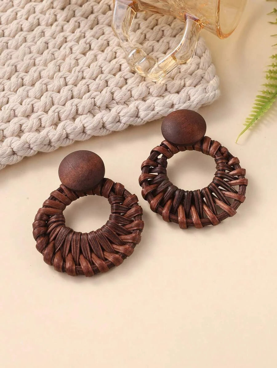 Handmade Woven Rattan Circle Earrings