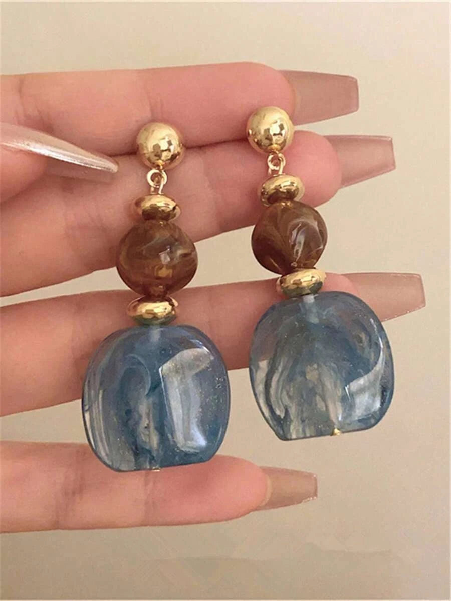 Vintage Asymmetrical Tie Dye Acrylic Long Pendant Earrings