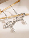 Chinese Style Folding Fan Pearl Earrings