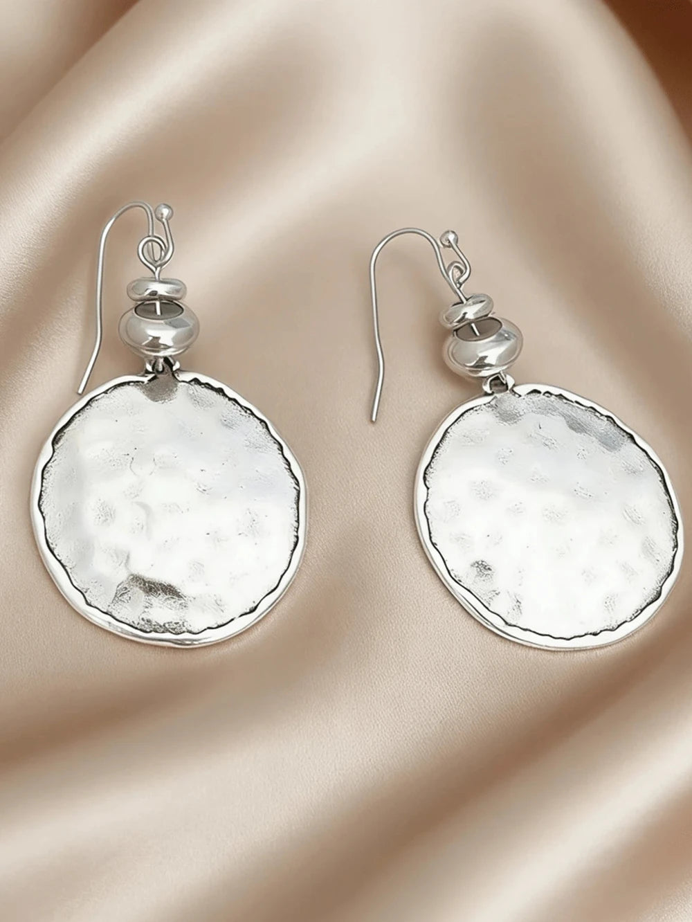 Hammered Gold Round Disc Drop Earrings