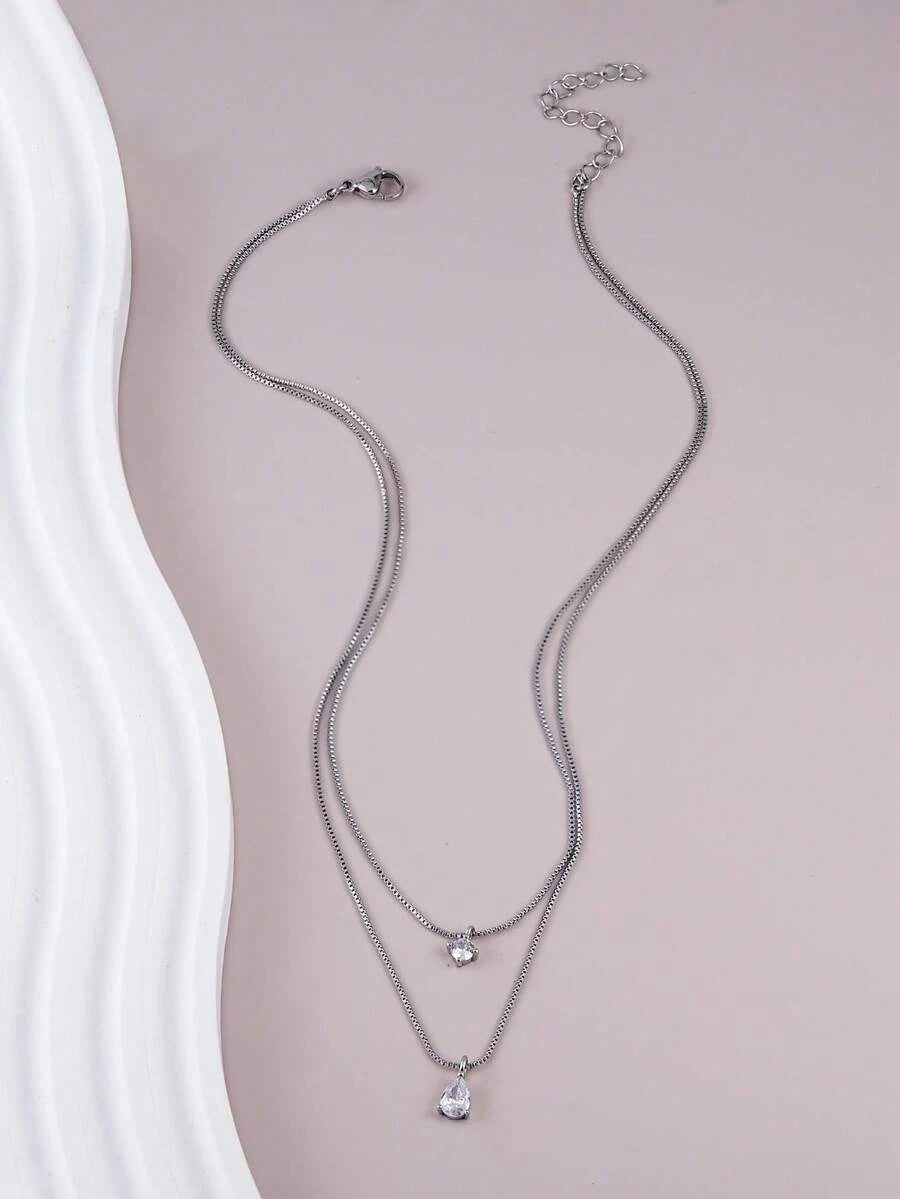 Minimalist Water Drop Double Layer Pendant Necklace